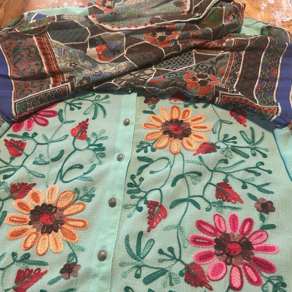 John Mark Teal Floral Long Sleeve Blouse - Picture 12 of 16